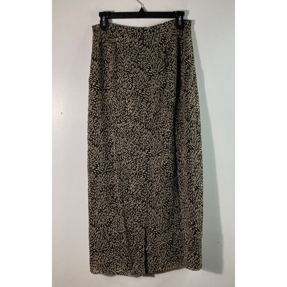 Womens Vintage Ann Taylor Silk Maxi Skirt Leaf Pattern Black Tan Lined 6 Silk Po - Picture 2 of 9